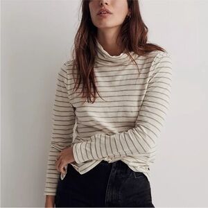 Madewell Whisper Cotton Turtleneck Long Sleeve Tee - Striped - Size Small